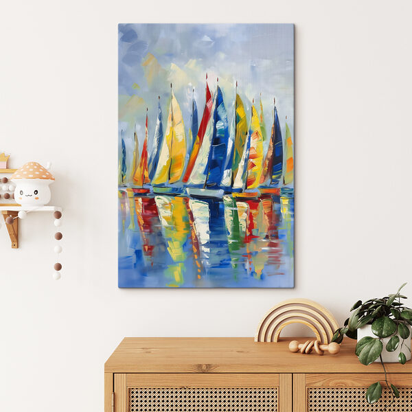 Kleurrijke zeilen op een kalme zee Canvas Schilderijen Kleurrijke zeilen op een kalme zee