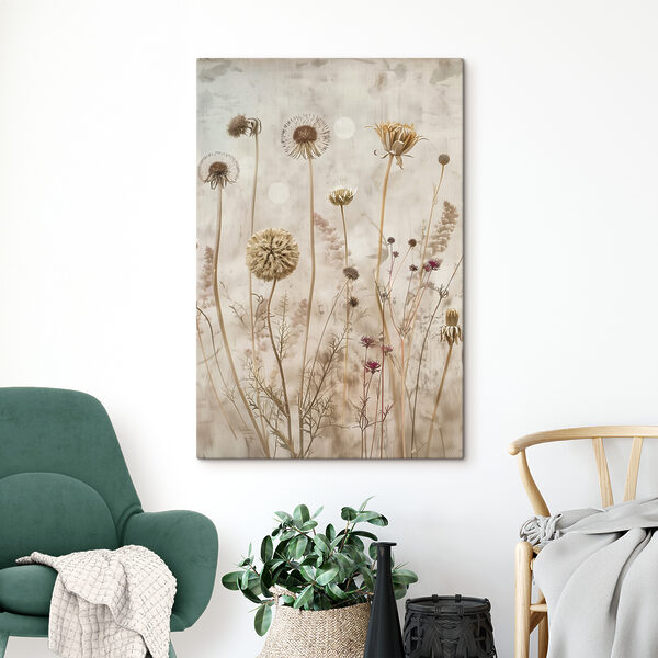 Gedroogde wilde bloemen tegen een zachte achtergrond Canvas Schilderijen Gedroogde wilde bloemen tegen een zachte achtergrond