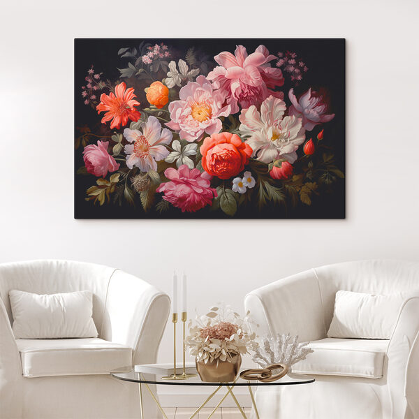 Levendig bloemstuk in bloei Canvas Schilderijen Levendig bloemstuk in bloei