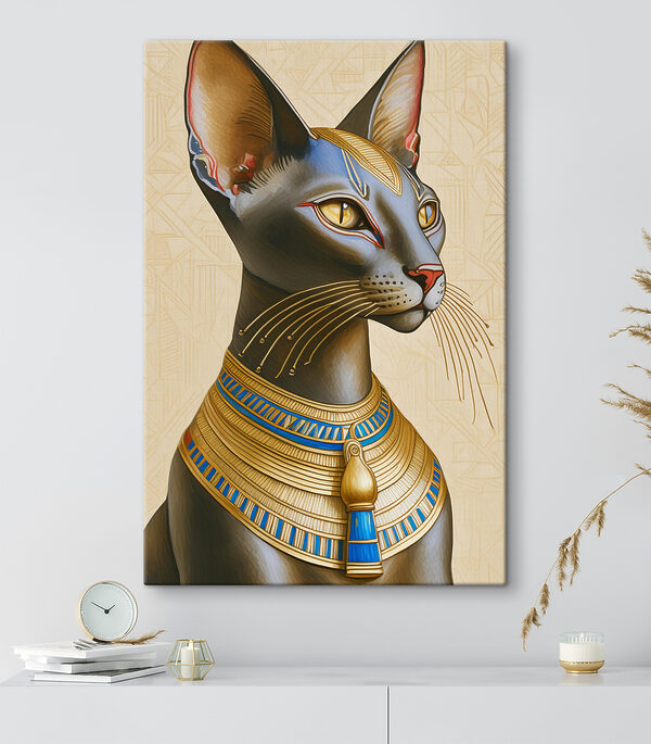 Majestueuze kat met blauwe accenten Canvas Schilderijen Majestueuze kat met blauwe accenten