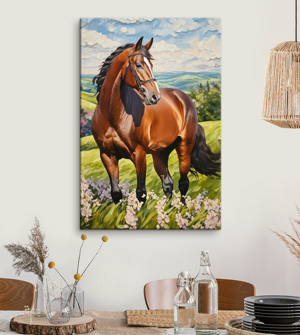 Majestueus paard in levendige weide Canvas Schilderijen Majestueus paard in levendige weide