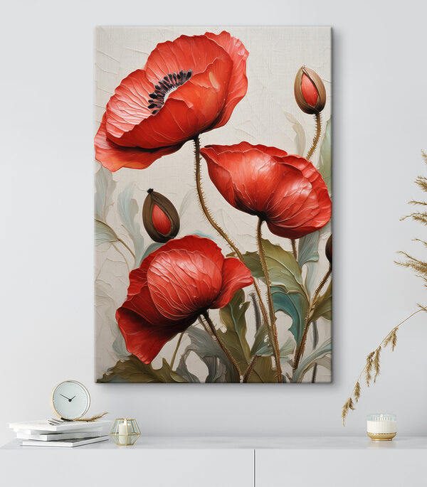 Helderrode bloemen in elegante bloei Canvas Schilderijen Helderrode bloemen in elegante bloei