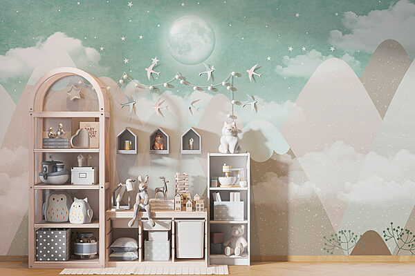 Fotobehang Maan en sterren aan de hemel