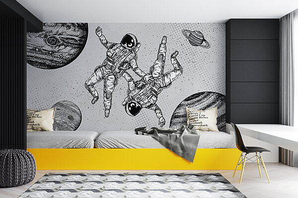 Fotobehang Zwart-wit afbeelding van een planeet