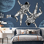 Fotobehang Twee astronauten zweven in de ruimte