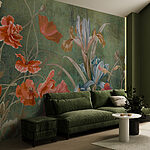 Fotobehang Levendige wilde bloemen op gestructureerde achtergrond.