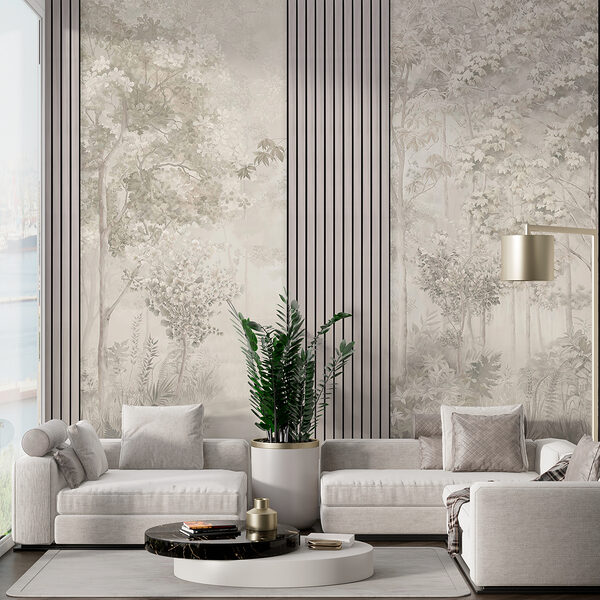 Behang met bomen en bloemen Fotobehang Behang met bomen en bloemen