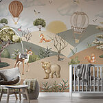 Fotobehang Landschap met dieren en heteluchtballonnen