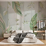 Fotobehang Pastelkleurige bladeren op elegant patroon