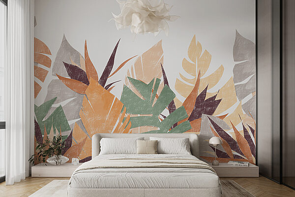 Fotobehang Kleurrijk abstract bladerenpatroonontwerp