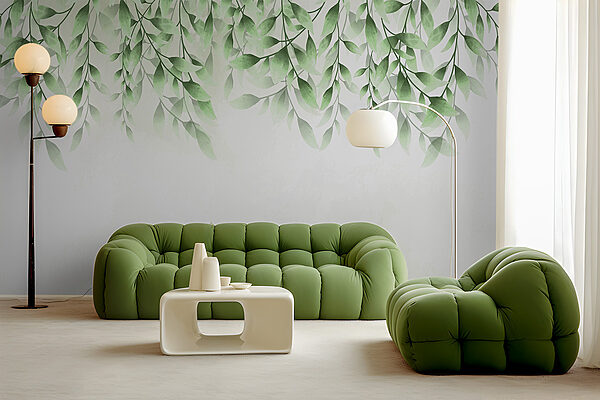 Groene bladeren op een witte achtergrond Fotobehang Groene bladeren op een witte achtergrond