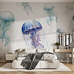 Fotobehang Blauwe en witte kwal