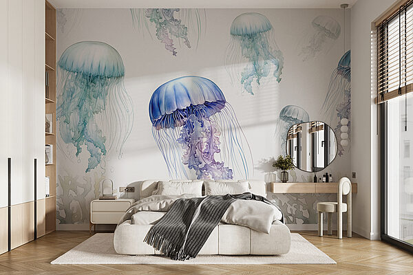 Blauwe en witte kwal Fotobehang Blauwe en witte kwal