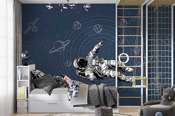 Een astronaut zwevend in de ruimte Fotobehang Een astronaut zwevend in de ruimte