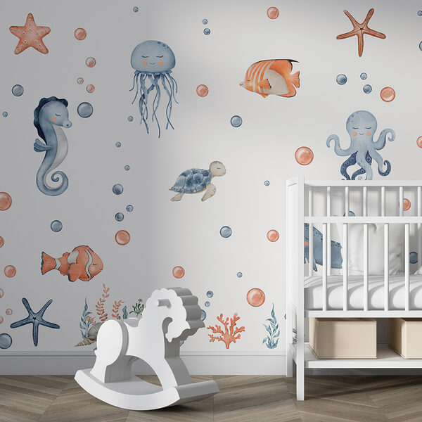 Fotobehang Zeesterren en bubbels (Artikelnummer: w00857) Fotobehang Fotobehang Zeesterren en bubbels (Artikelnummer: w00857)