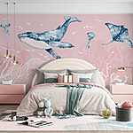 Fotobehang Aquarel van een walvis