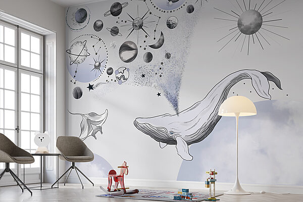 Zwart-witte cirkel met zwarte stippen Fotobehang Zwart-witte cirkel met zwarte stippen