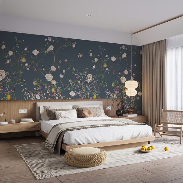 Vogels en bloesems op takken Fotobehang Vogels en bloesems op takken