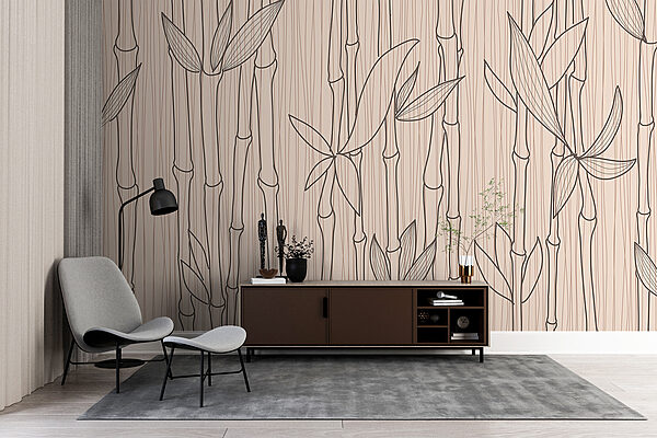 Bamboe schetspatroon op beige achtergrond Fotobehang Bamboe schetspatroon op beige achtergrond