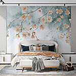 Fotobehang Aquarelbloesems op zachte takken