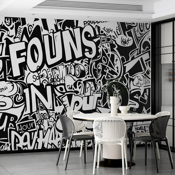 Zwart-wit graffiti Fotobehang Zwart-wit graffiti