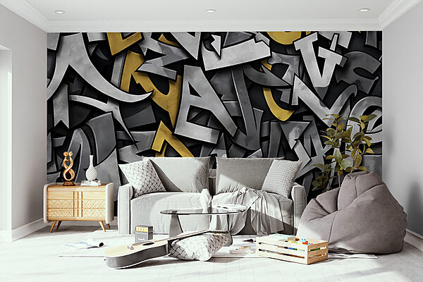 Abstracte letters met metallic texturen Fotobehang Abstracte letters met metallic texturen