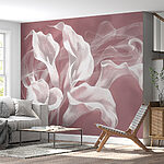 Fotobehang Elegante witte bloemen op roze achtergrond