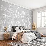 Fotobehang Witte bloem met grijze achtergrond