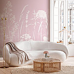 Fotobehang Silhouetten van wilde bloemen op roze.