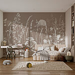 Fotobehang Silhouetten van wilde bloemen op neutrale achtergrond