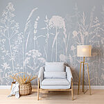 Fotobehang Silhouetten van wilde bloemen op grijs