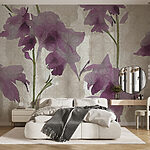 Fotobehang Paarse bloemen op een witte achtergrond