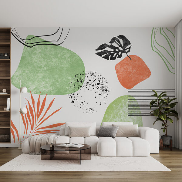Groene en oranje kunst Fotobehang Groene en oranje kunst