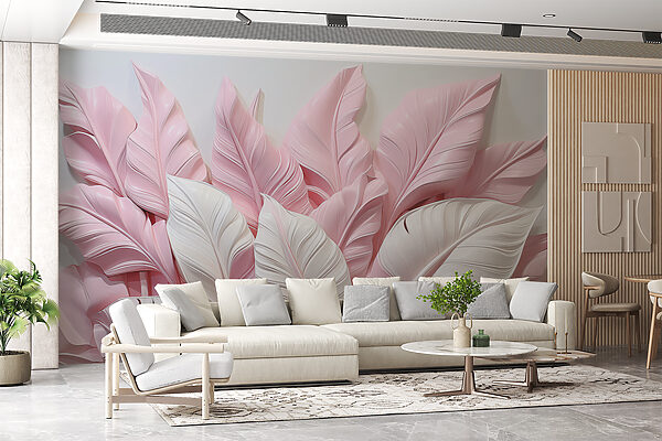 Groep roze en witte bladeren Fotobehang Groep roze en witte bladeren