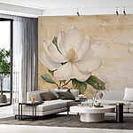 Fotobehang Witte bloem met groene bladeren