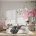 Fotobehang Witte en roze bloemen op een witte achtergrond