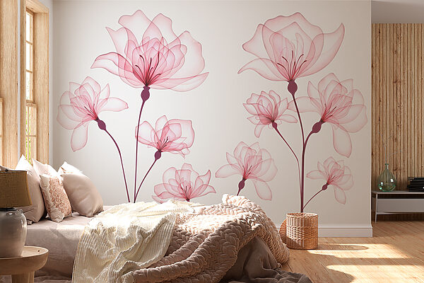 Fotobehang Groep roze bloemen