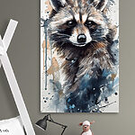 Canvas Schilderijen Wasbeer met aquarel spatten