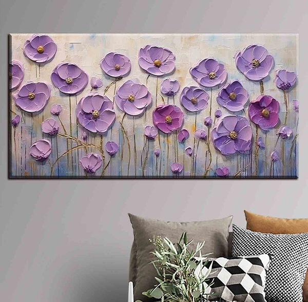 Schilderij van paarse bloemen Canvas Schilderijen Schilderij van paarse bloemen