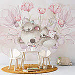 Fotobehang Aquarel illustratie van een paar koala's en bloemen
