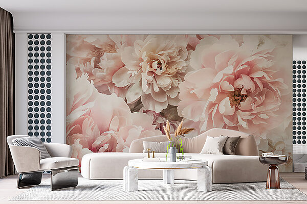 Groep roze bloemen Fotobehang Groep roze bloemen