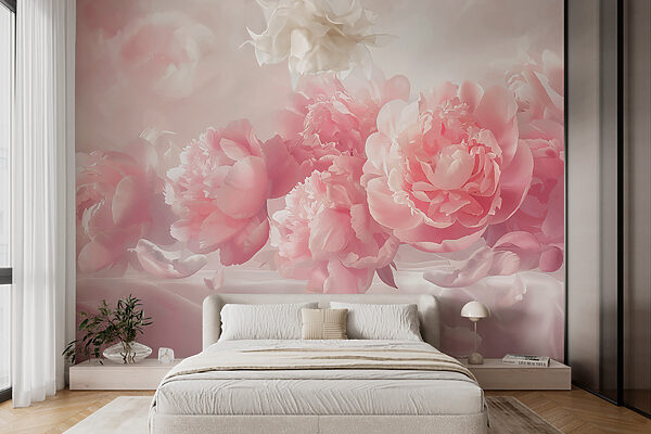 Groep roze bloemen Fotobehang Groep roze bloemen