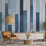 Fotobehang Blauw-wit gestreepte muur