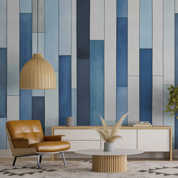 Blauw-wit gestreepte muur Fotobehang Blauw-wit gestreepte muur