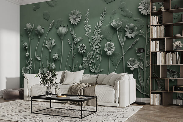 Grijs beeld van bloemen en planten Fotobehang Grijs beeld van bloemen en planten