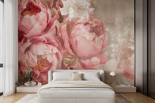 Groep roze bloemen Fotobehang Groep roze bloemen