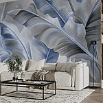 Fotobehang Elegante blauwe bladeren in abstract.