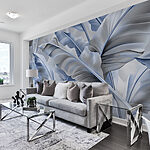 Fotobehang Elegante blauwe bladeren in abstract