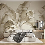 Fotobehang Elegante bladeren in sereen monochroom