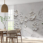 Fotobehang Witte bloemen op een wit oppervlak